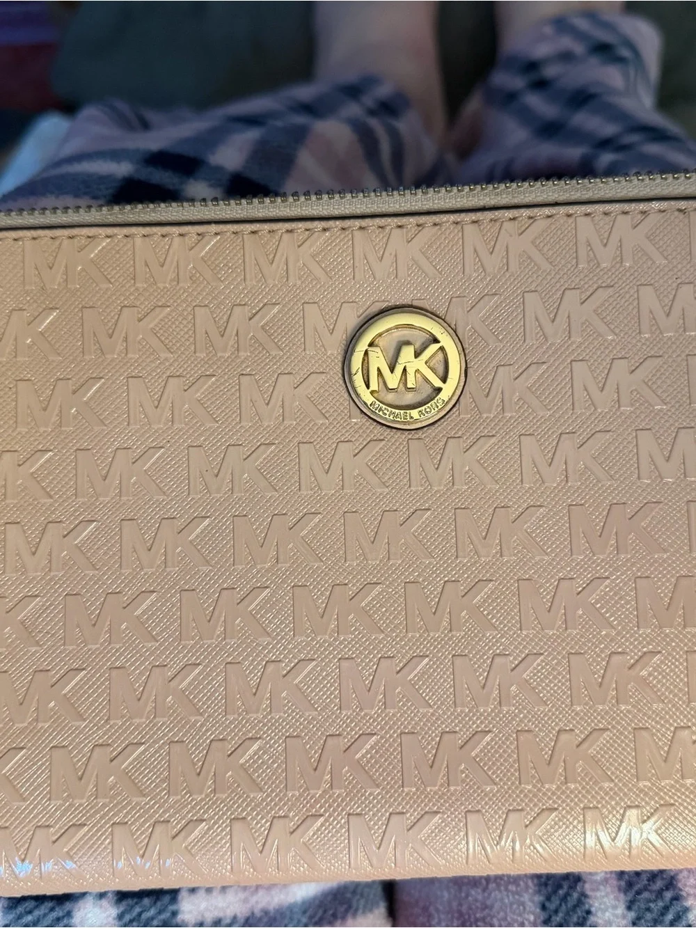 Michael Kors Nude Patent Logo Wristlet Clutch